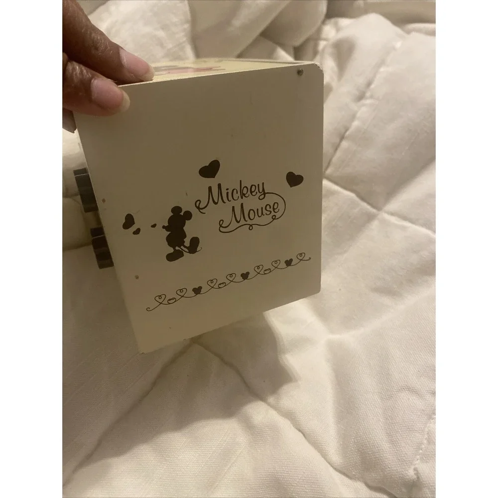 Vtg Disney Wood Mickey Mouse Mirror Jewelry Trinket Box RARE Mickey & Minnie‎